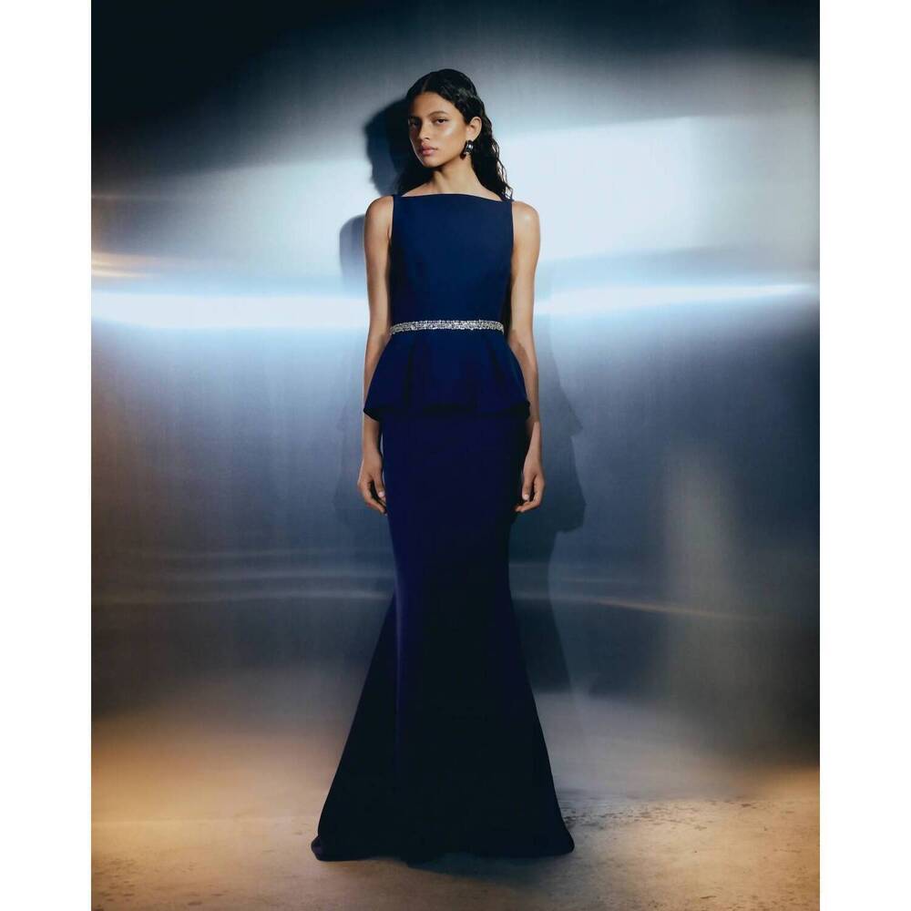 NEW SAFIYAA carter high boatneck gown in blue